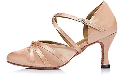 Minishion Women's Closed Toe Dance Heels Nude Satin Latin Ballroom Dance Shoes 3" Heel US 9 | Image 1