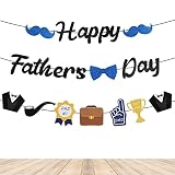 Lucleag Happy Father's Day Banner, Father's Day Glitter Banner with Tie Moustache Briefcase for Father's Day Party Decorations, Best Dad Photo Props Backdrops for Father's Day Party Supplies Gifts