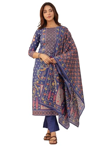 Image of Libas Printed Cotton Straight Kurta With Trouser and Dupatta