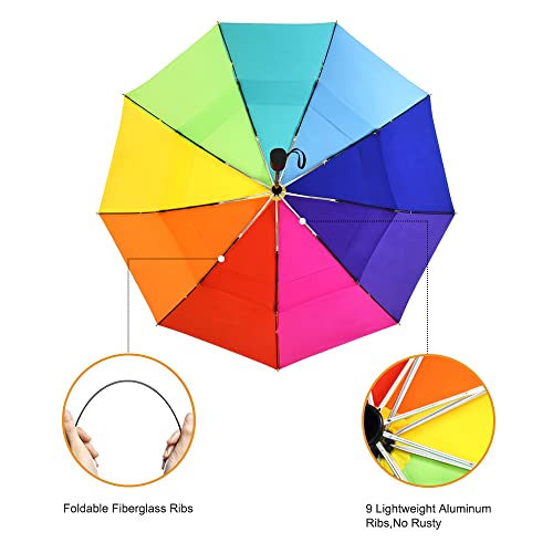 LEAGERA-Rainbow-Umbrella-for-Adults-Smal-Travel-Umbrellas-for-RainSun-Small-Compact-Light-Folding-and-Portable-Rainbow-Umbrella-For-Backpack-Umbrella-Automatic-Open