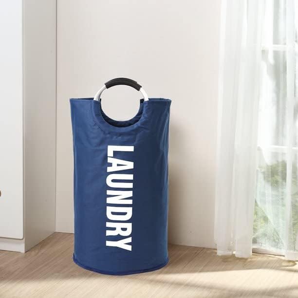82L Laundry Basket Bag - Large Foldable Washing Basket, Collapsible Fabric Laundry Hamper - Laundry Basket with Handles for Bedroom, Bathroom, Utility Rooms (Blue)