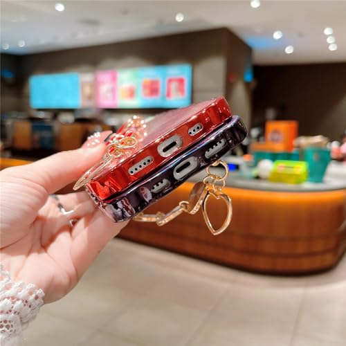 Coque iPhone XR antichoc dorée à placage luxe et bracelet cœur perlé