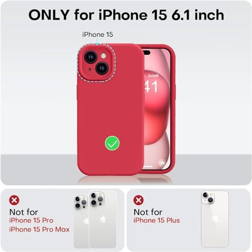Vooii Compatible with iPhone 15 Case, Upgrade Defender Liquid Silicone, [Enhanced Camera Protection] [Soft Anti-Scratch Microfiber Lining] Shockproof Phone Case for iPhone 15 6.1 inch - Red - 4