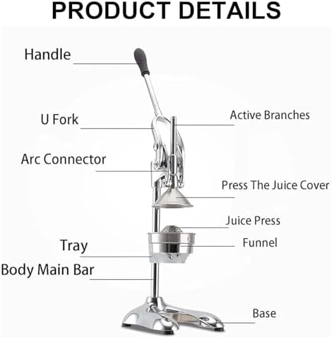 Professional Stainless Steel Manual Juicer - Heavy-Duty Hand Press Citrus Juicer for Lemon, Pomegranate, Lime & More - Large Diameter Fruit Crusher for Home & Commercial Use