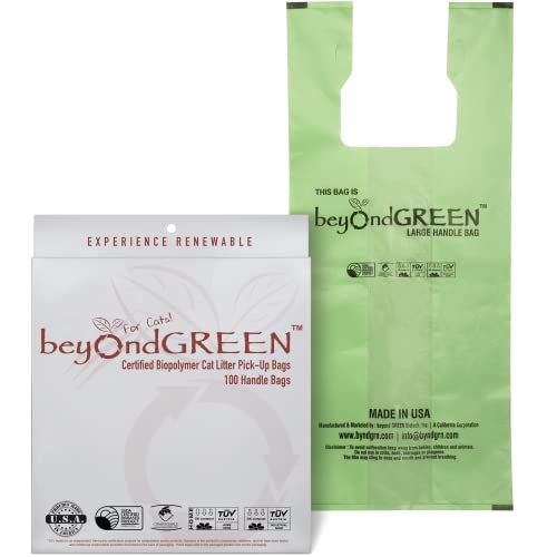 beyondGREEN Plant-Based Cat Litter Poop Waste Pick-Up Bags with Handles - 100 Bags - 10 in x 20 in