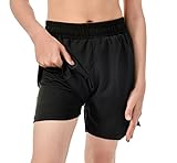 IRELIA Boys Box Brief Liner Compression Mesh Athletic Shorts Pocket Kids Quick Dry Active Sports Shorts with Reflective Strip Black 7-8