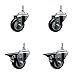 Polyurethane Swivel Threaded Stem Caster Set of 4 w/3" x 1.25" Black Wheels and 3/8" Stems - Includes 2 with Posi Locking Brake - 1,200 lbs Total Capacity - Service Caster Brand