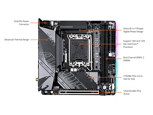 Image of GIGABYTE B760I AORUS PRO (LGA 1700 / B760 / Mini-ITX / DDR5 / Dual M.2 / PCIe 4.0 / USB 3.2 Gen2X2 Type-C /WiFi 6E / Intel 2.5GbE LAN /Q-Flash Plus /Motherboard), Mini-ITX (Pack of 10)