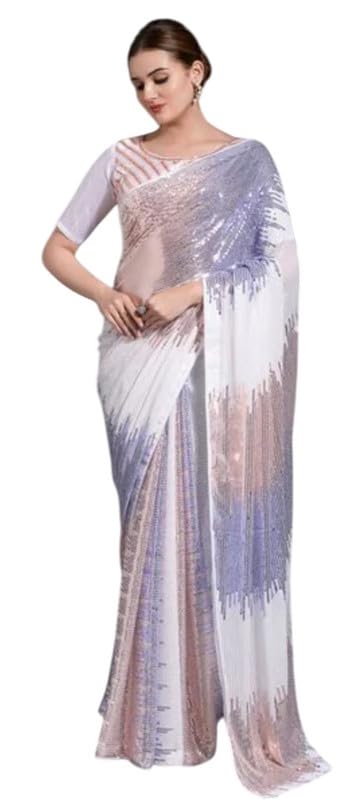 Sari de georgette con lentejuelas bordadas y blusa ajustable