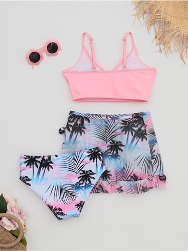 Kids Girls 3Pcs Floral Print Swimsuit Padded Bra Bikini Top with Bottoms Beach Holiday Tankini Bathing Suit4