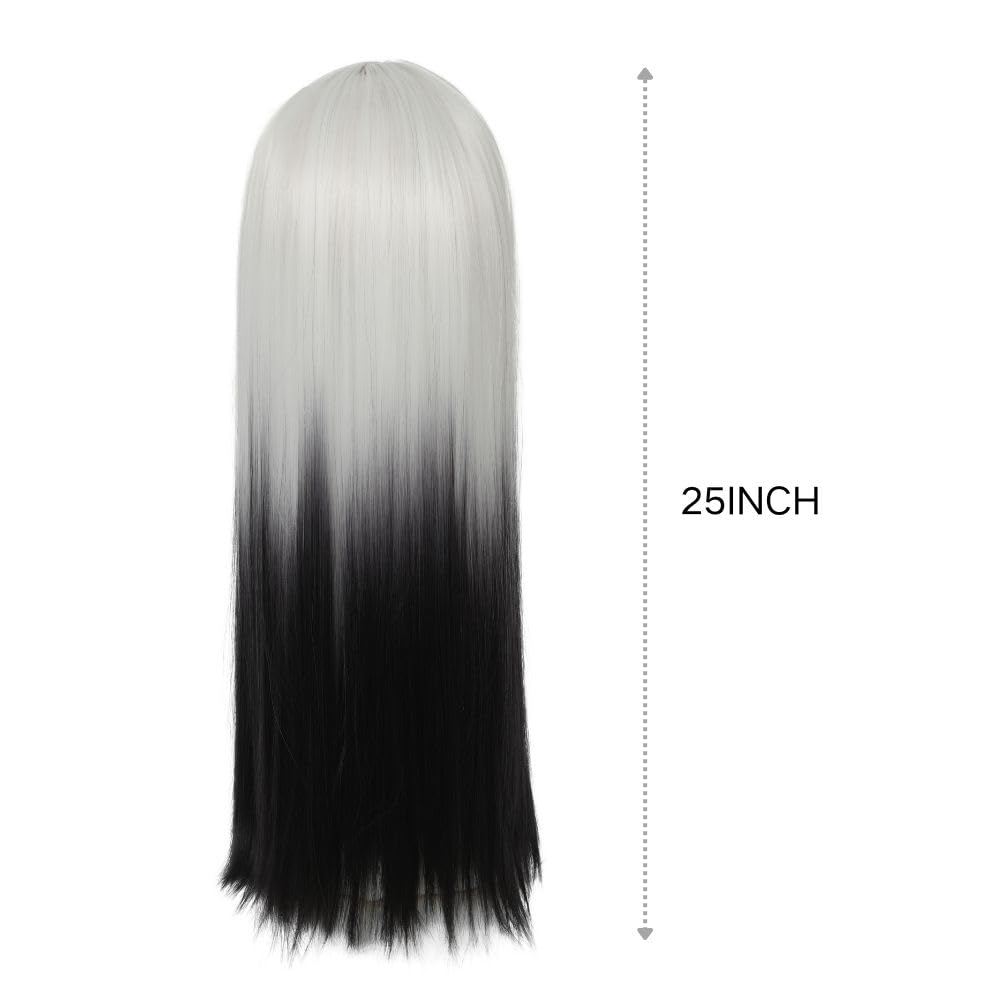 Swiking White to Black Womens Wig with Bangs Long Straight Silky Hair Wig Natural Heat Resistant Fiber Wigs for Cosplay Halloween Use - Image 5