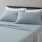 AmazonBasics Deluxe Striped Microfiber Bed Sheet Set - Full, Spa Blue
