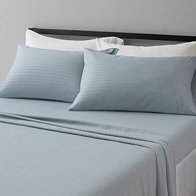 Amazon Basics Deluxe Breathable Wrinkle Resistant Brushed Microfiber Polyester Bed Sheets, 4-Piece, Full, Spa Blue Striped