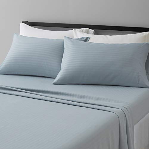 Image of Amazon Basics Deluxe Breathable Wrinkle Resistant Brushed Microfiber Polyester Bed Sheets, 4-Piece, Full, Spa Blue Striped