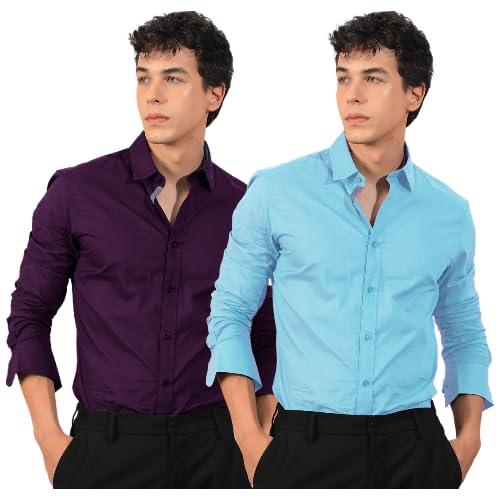 Image of Pinkmint Men's Solid Cotton Formal Shirt | Plain | Full Sleeve - Regular Fit (Available in Plus Sizes and Combo Pack of 2)