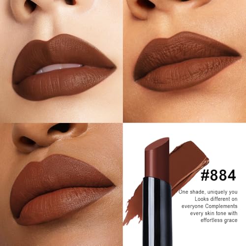 Image of evpct Dark Brown Velvet Matte Lipstick, High Pigmented Slim Lipstick Long Lasting Waterproof for Women Gift, Velvet Silky Lip Stick Stain Color Makeup Blendable 24 Hours Original Makeup Labiales, 884#