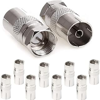 10 Pcs RF Female Socket to F Type Screw Male Plug Adapter Converter,TV T/F Type Connector Socket to RF Coax Aerial Adapter for Satellite TV DVR