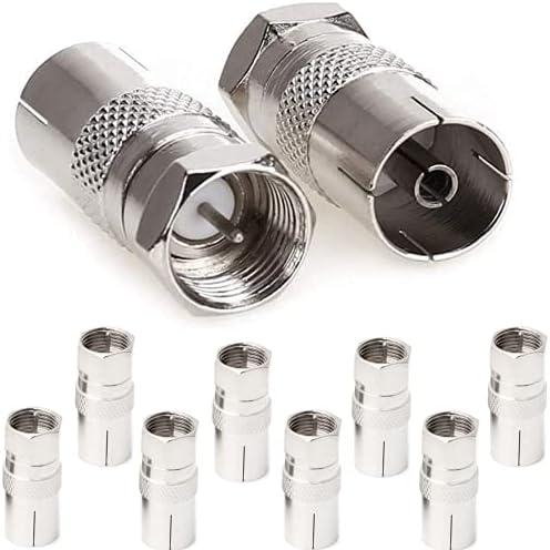 10 Pcs RF Female Socket to F Type Screw Male Plug Adapter Converter,TV T/F Type Connector Socket to RF Coax Aerial Adapter for Satellite TV DVR