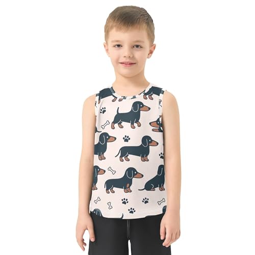JUNZAN Dachshund Paws Pink Boys Tank Tops Sleeveless Summer Vest Tee Toddler Crewneck T-Shirts for Beach Travel Sports 3T2