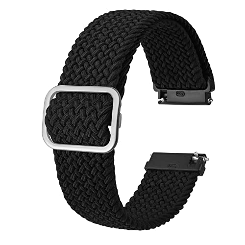 BISONSTRAP Correas de Reloj de Nylon 24mm, Correas de Bucle Trenzadas Ajustables para Hombres y Mujeres, Negro con Hebilla Platead