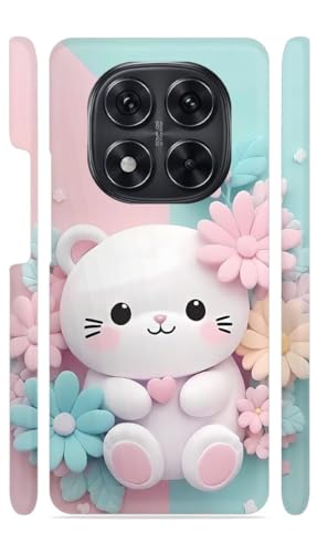 Image of White Kitty Flowers Designer Printed Hard Back Cover for Redmi Note 14 Pro 5G / Poco X7 5G Attractive and Uniquely Crafted Smartphone Case