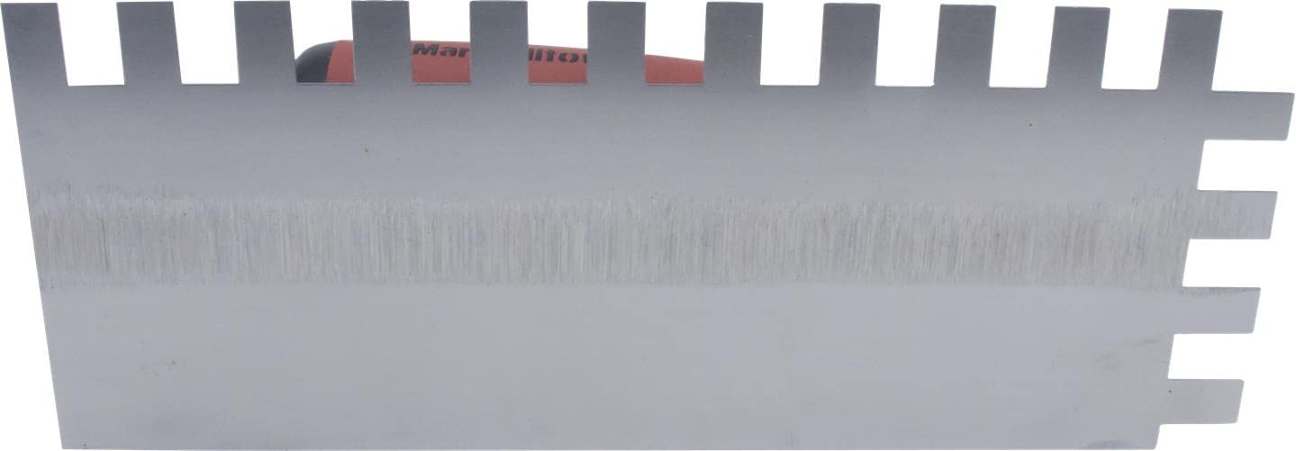 Frattazzo dentato Marshalltown, tacca: U-6x13x6 mm con manico curvo Durasoft, in acciaio, per piastrellisti, dimensioni: 279x114 mm