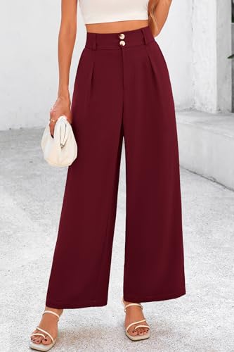 Image of CFLONGE Women Wide Leg Dress Pants High Waist Work Trousers Button Pleated Slacks Palazzo Pants Business Casual Outfits
