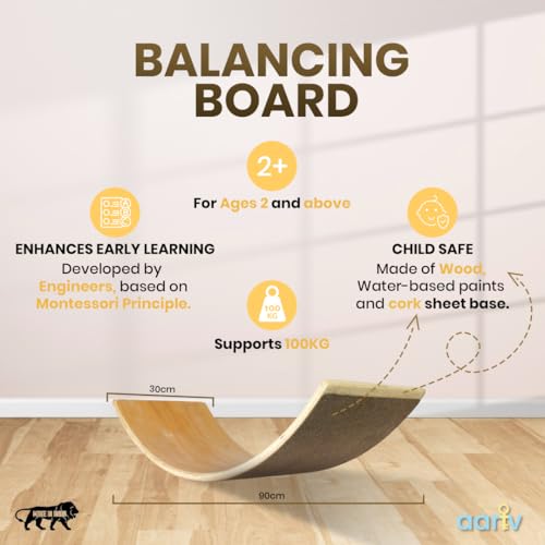 Image of AARIV Wooden Balance Board for Kids & Adults, Waldorf Montessori Toy, Non-Slip Cork Base, Up to 100kg