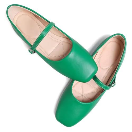 Image of TN TANGNEST Leather Flats for Women Retro Mary Jane Flats | Comfortable Square Toe Slip On Flats with Buckle Strap, Soft Work Flats Office Shoes
