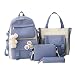 Odoukey Ensembles de Sacs d'école, 4pcs / Set Bag de Livre d'école Multi-Poche avec Sac croisé, Sac d'épaule et Pochette au Crayon, Sac à Dos Scolaire pour Les Adolescents Filles (Bleu)