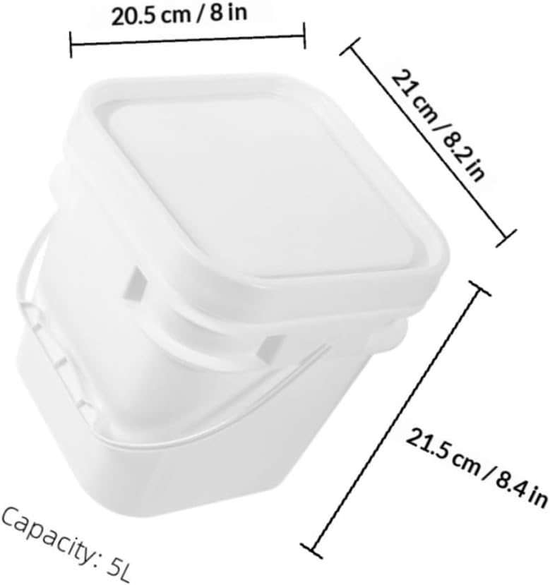 ABOOFAN 2pcs 5-Liter White Abs Paint Buckets with Lids and Handles, Plastic Paint Storage Containers for Painting and Chemical Use, Wide Mouth Square Pails for Home Improvement