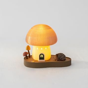Mushroom Night Light, Portable Cordless Small Rechargeable Battery Operated Lamp, Cute Wooden Nightstand Bedside Table Lamp Lighting Bedroom Decor Girls Birthday Gifts Mushroom Hedgehog