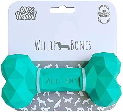 Willie Bones | Modern Dog Chew Toy | Almost Indestructible Dog Toys for Aggressive Chewers | Tough + Durable + Strong Natural Rubber Bone Toy for Small + Large Dogs + Puppy Teething | Boredom Chews