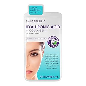 Skin Republic Hyaluronic Acid + Collagen Sheet Mask Clinically Proven to Provide 48-Hours of Long-Lasting Hydration. Made in Korea.