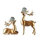 porzellanfigur reh Material: Harz Desktop-Skulptur Hirsche Skulptur Weißes Rotwild Statue Harz Sitzte Rehe skulptur Wohnzimmer Weinkabinett Modell Zimmer Zwei Teil Hochzeit Geschenk (Color : Gold)