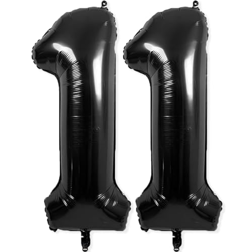 11 Balloon Number, 40 Inch Black Foil Balloons Giant Jumbo Helium Number 11 Balloons for 11th Birthday Decorations Anniversary Events Party Decorations (Black)