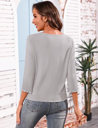 Image of Aiboria Women's Tie Front Shrug 3 /4 Sleeve Ribbed Bolero Lightweight Cropped Cardigan S-XXL
