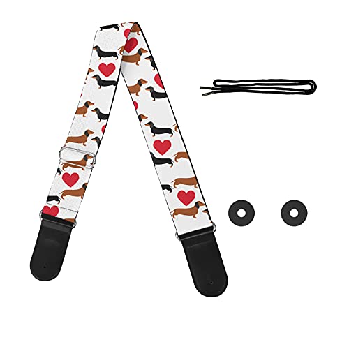 For U Designs Guitar Straps Adjustable Shoulder Strap With Dachshund And Red Heart Design,Guitar Accessories For Bass Acoustic Electric Guitars,Straps Lock,Leather Ends & Polyester #TOP20