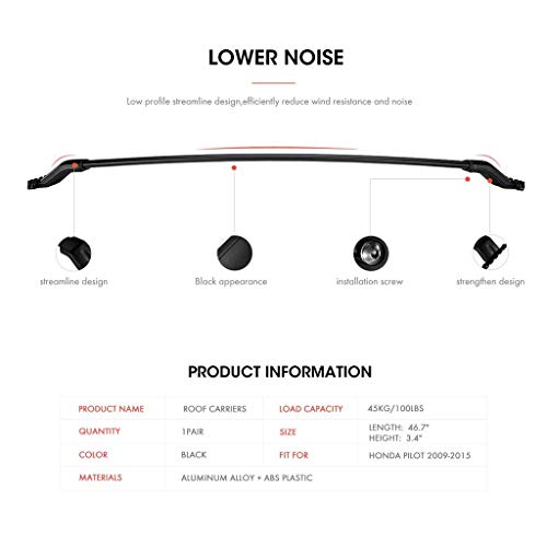 ALAVENTE Roof Rack Cross Bars Compatible for Honda Pilot 2009 2010 2011 2012 2013 2014 2015, Luggage Roof Rails for Pilot 09-15, Top Side Rail Needed (Pair, Black) - Thumbnail 2