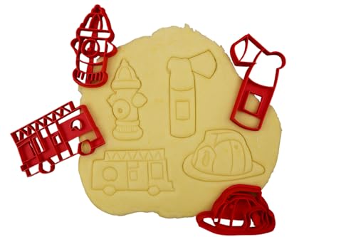 3DKOUPE - Ausstechformen Feuerwehrmann – 4 Stück – LKW, Feuerlöscher, Helm, Feuermund – Farbe wählbar