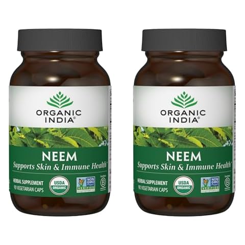 ORGANIC INDIA Neem Leaf Capsules, Herbal Supplement - Supports Skin, Immune, & Liver Health, Detox, Vegan, Gluten-Free, USDA Certified Organic - 90 Count (Pack of 2) Cover