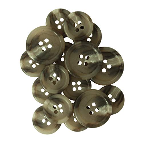 Buttonmode Faux Horn Suit Buttons 16Pc Set Has 4 Buttons Measuring 19Mm (3/4 Inch) For Jacket Coat Front, 12 Buttons Measuring 15Mm (5/8 Inch) For Jacket Sleeves And Pants, Brown Light, 16-Buttons #TOP1