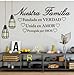 Espagnol Notre vérité familiale rejoint dans l'amour Gardé par Dieu Verset de la Bible Citation Sticker Espagne Citations Vinyle Autocollants Chambre Décor57X25 CM