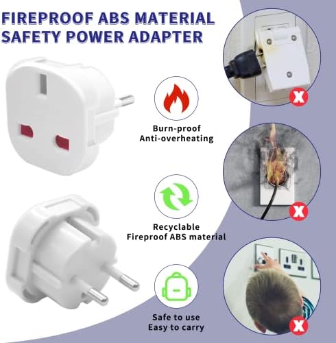 2 PACKUK to European Plug Adapter,plug adapter Round 3 Pin to 2 Pin Type G to Type C,E,F,for Spain, France, Italy, Netherlands, Greece, Germany, Turkey. Asia (White)