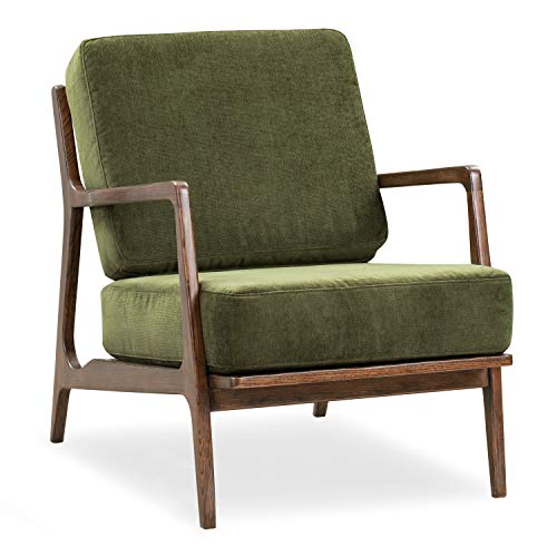 Poly & BARK Verity Fabric Accent Chair – Fabric Armchair with Walnut Wood Frame – Fashion-Forward Lounge Seating for Living Room – Upholstered in Distressed Green Velvet for Modern Style