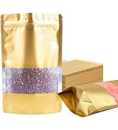 100 Pack Smell Proof Bags, Resealable Gold Mylar Bags with Matte Window, Foil Pouch Stand Up Seal...