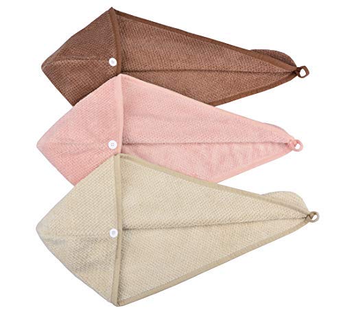 HOPESHINE Women's Soft Shower Hair Drying Towels Twist Hair Turban Wrap Drying Cap Great Gift for Women (3-Pack Brown + Khaki+ Mistyrose)