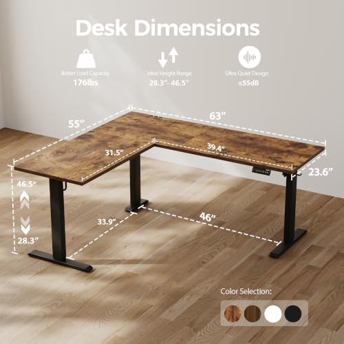 Image of Agilestic 63 x 55 Inch L Shaped Standing Desk Adjustable Height, Corner Standing Desk, Sit Stand Up Computer Table, Splice Board, Rustic Brown