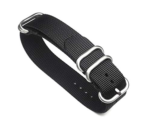 Timewheel® 20Mm Premium Zulu 4 Ring Black Nylon Watch Band Strap #TOP1