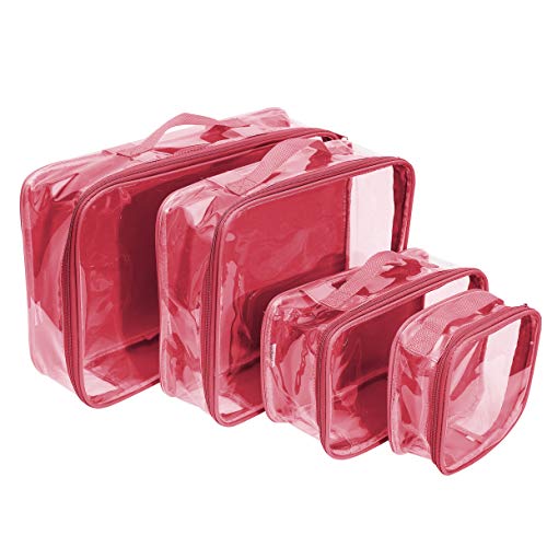 Clear Travel Packing Cubes Set Of 4 For Carry On (Xs, Small, Medium, Large) / See-Through Clothes Organizer Dividers For Suitcase/Transparent Vinyl Pvc Cell Pouches For Luggage (Burgundy) #TOP7